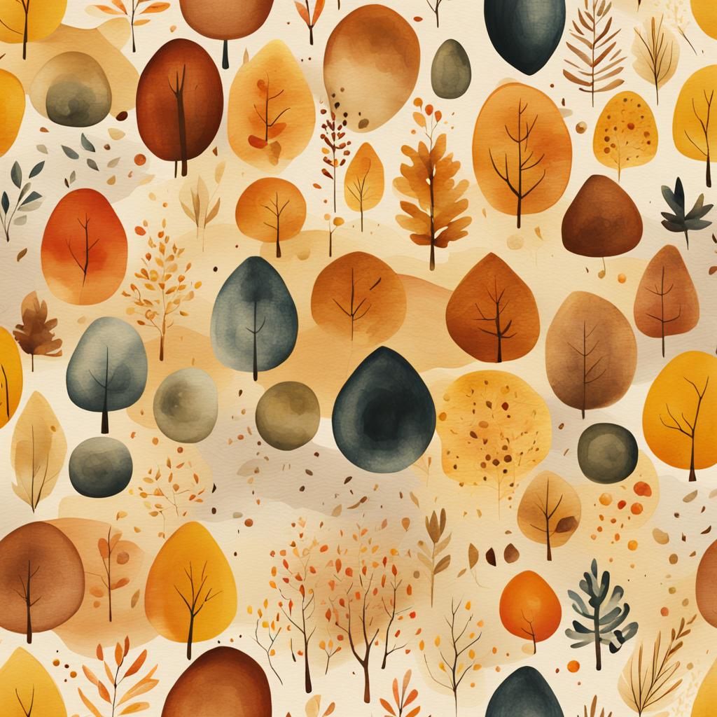 Warm Autumn Icons in Watercolor Style