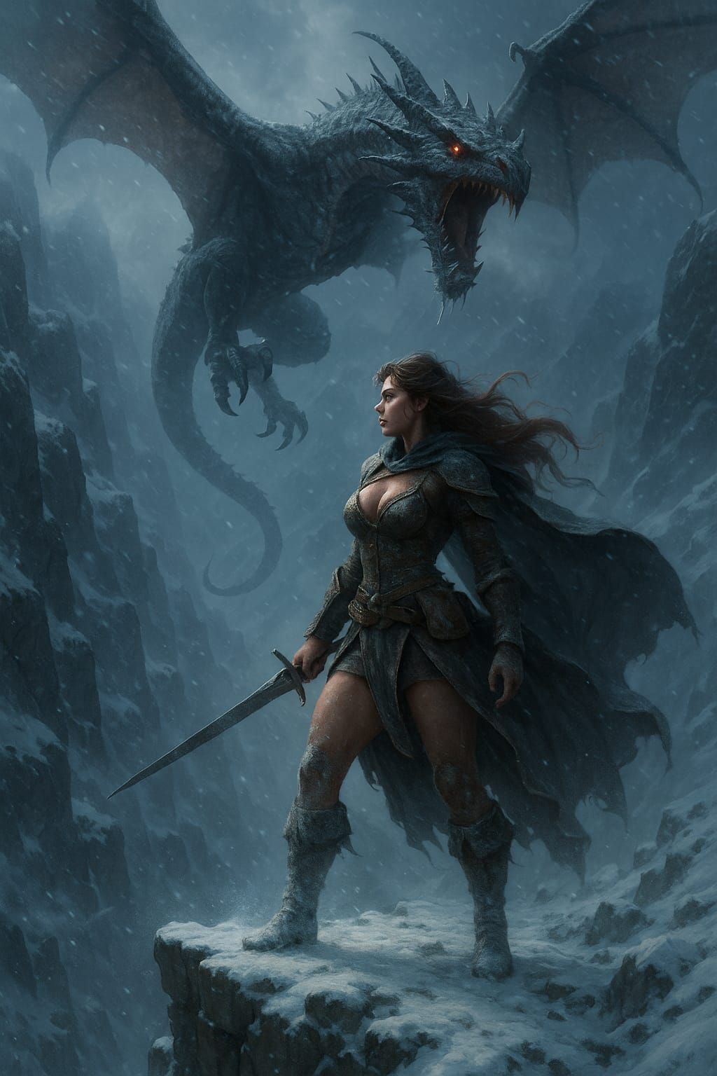 Female Warrior Faceing Terrible Wyvern V2