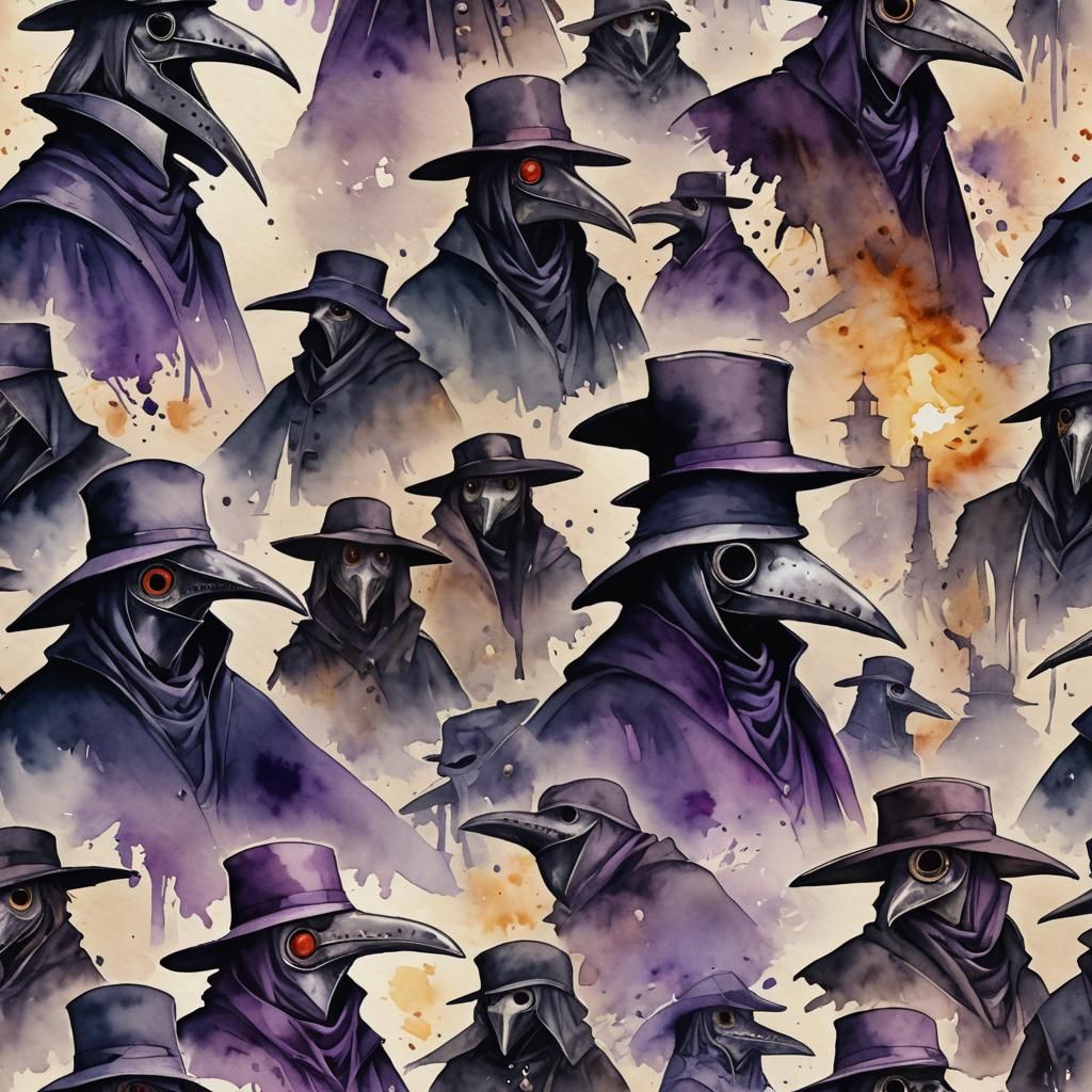 Plague doctor watercolors karasu light at dawn dark and purp...