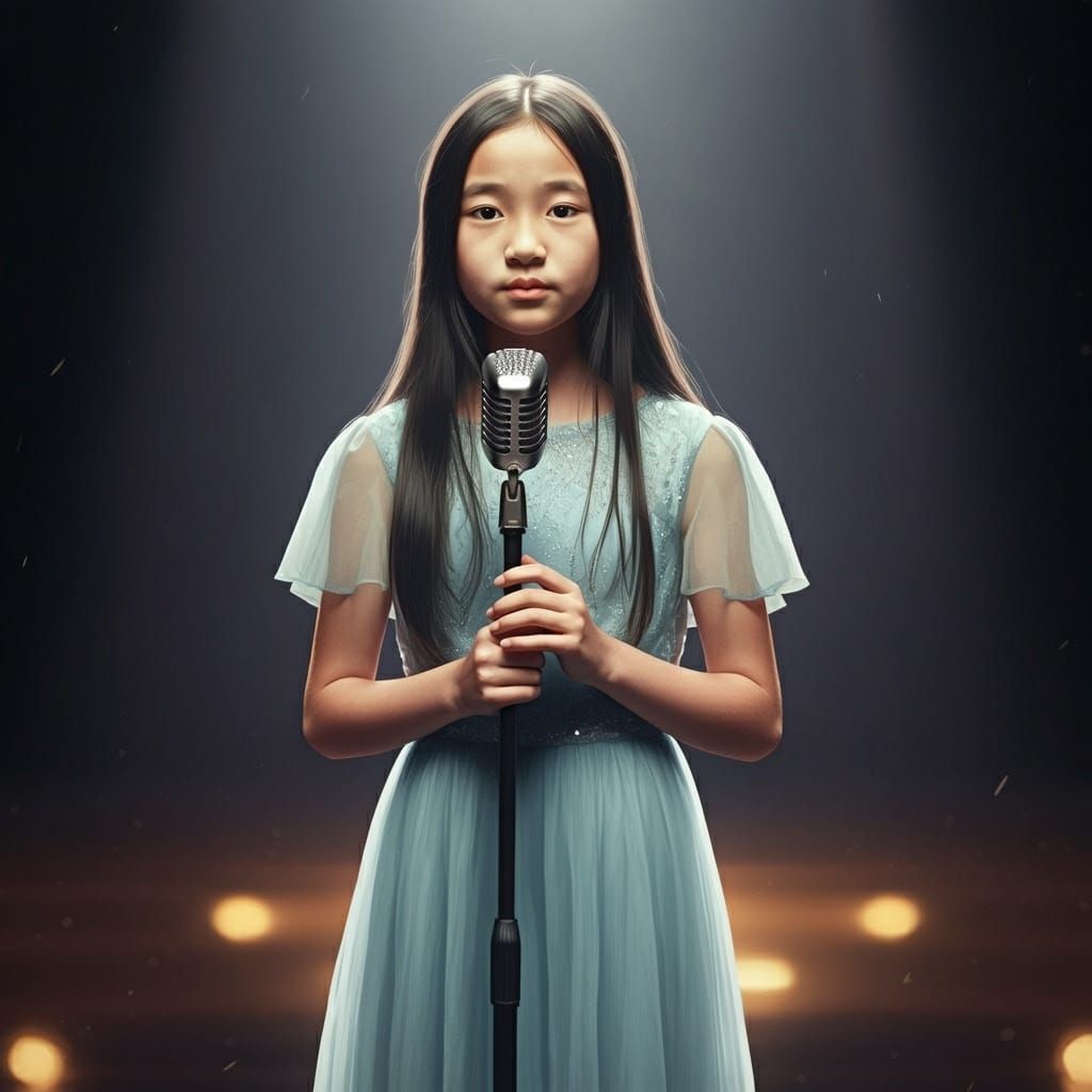 Confident Girl Singer on Stage in Digital Painting Style