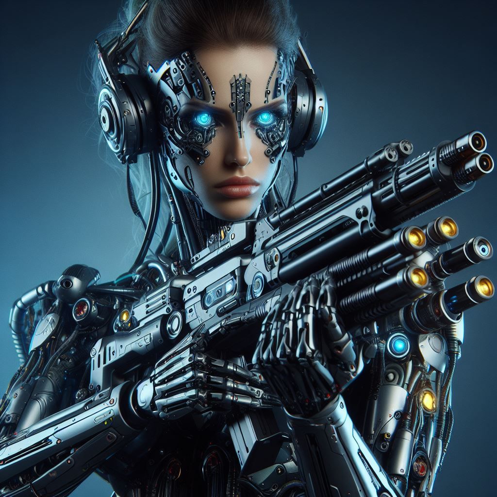 Female cyborg with energy weapon