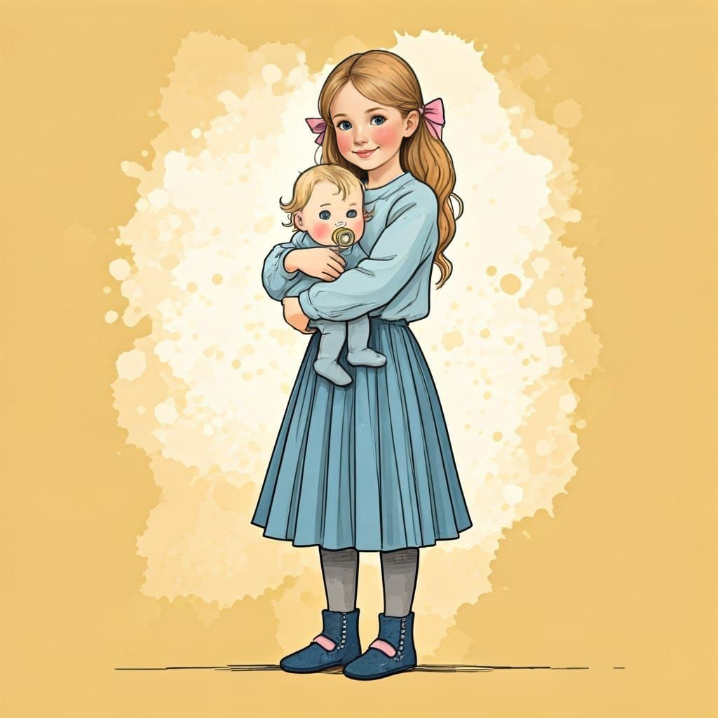 Sweet Girl with Rosy Cheeks and Confident Smile Holding a Ba...