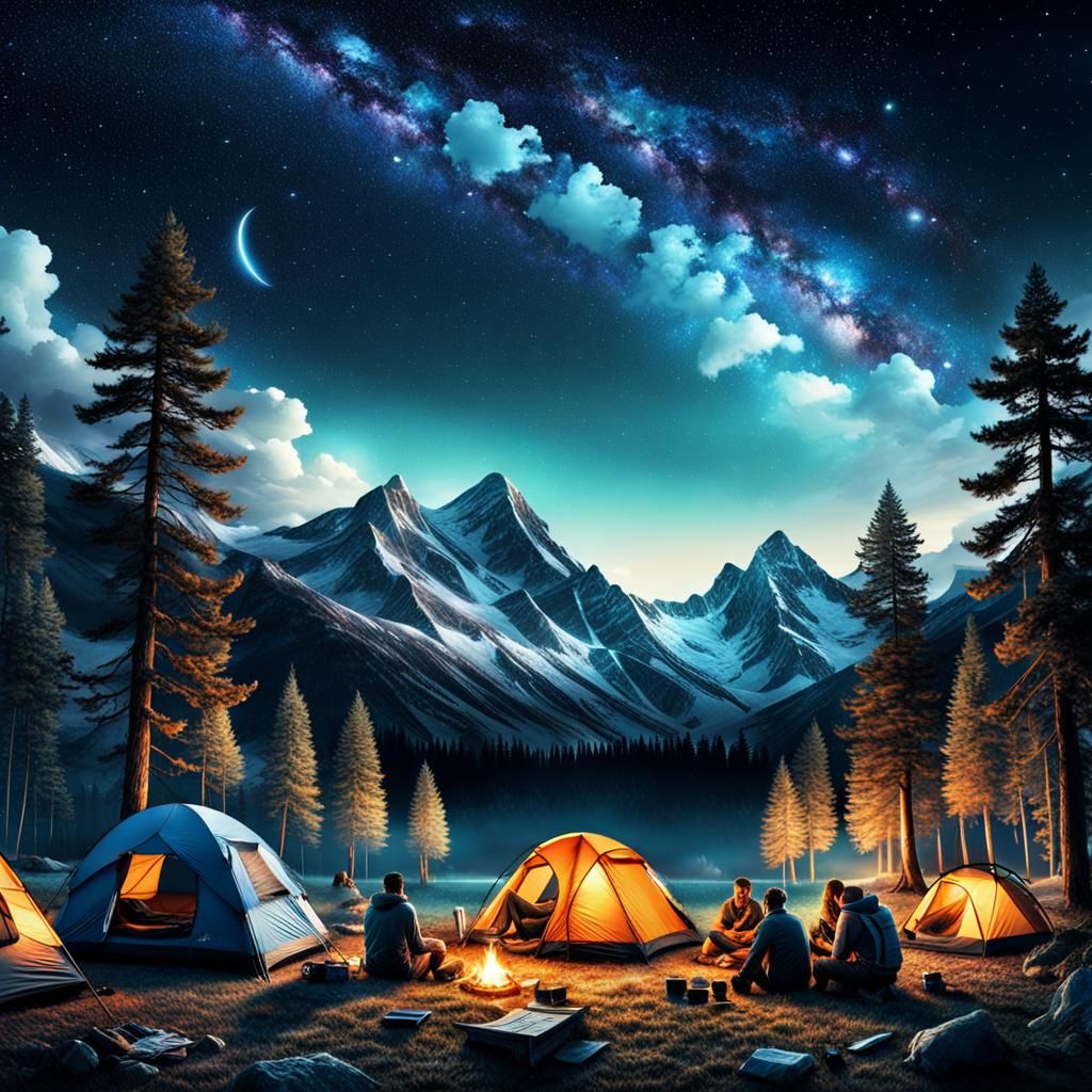 Young people camping under a brilliant night sky.   by @Suz