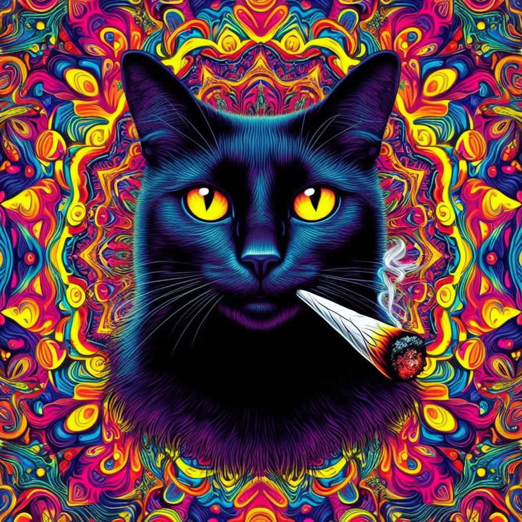 Black Cat Smoking a Joint