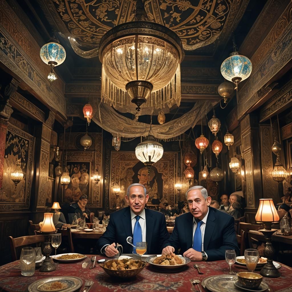 Netanyahu in Mystical Middle Eastern Restaurant, Fantasy Art