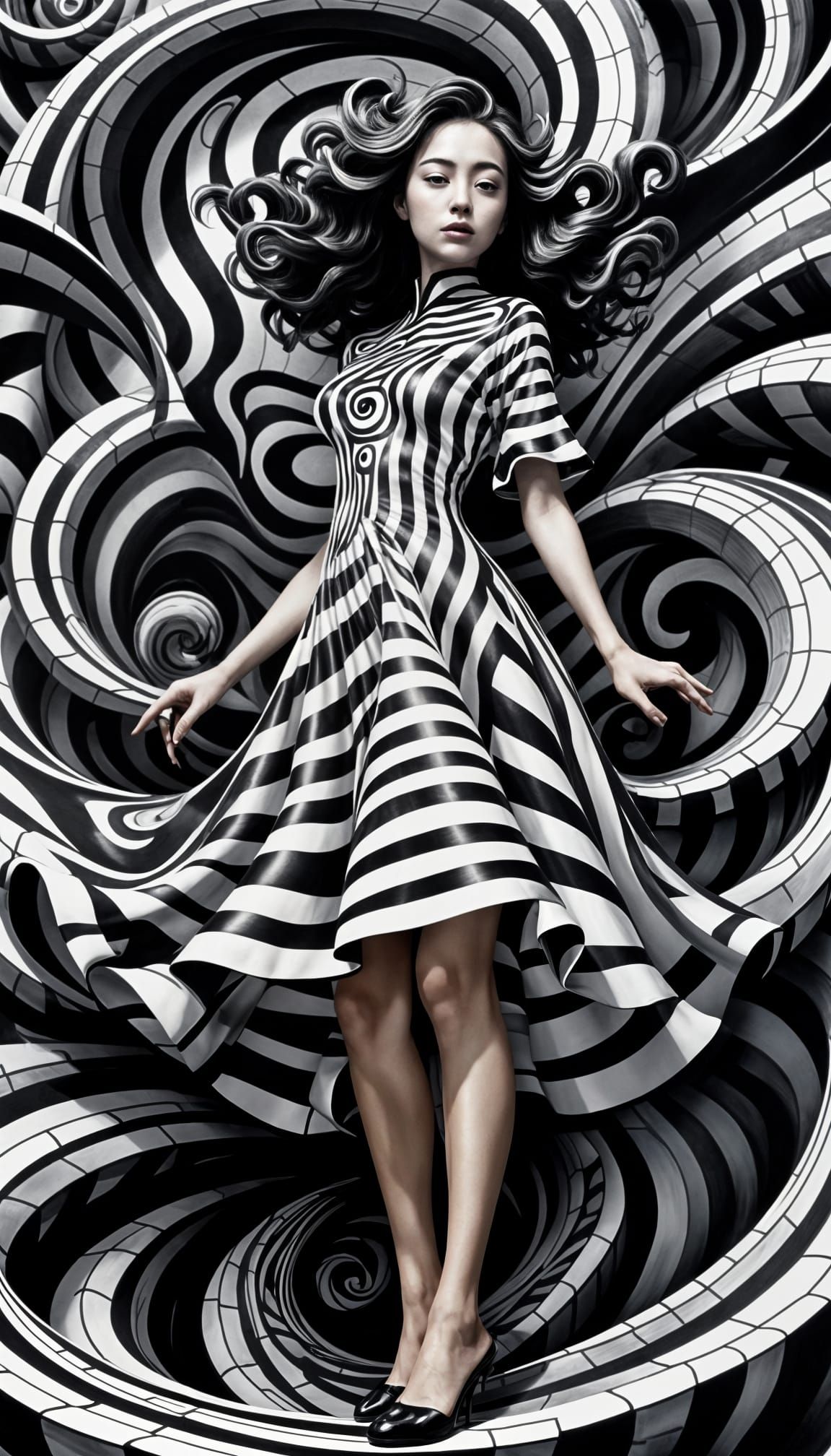 Striped dress in optical illusion   by @Geostorm