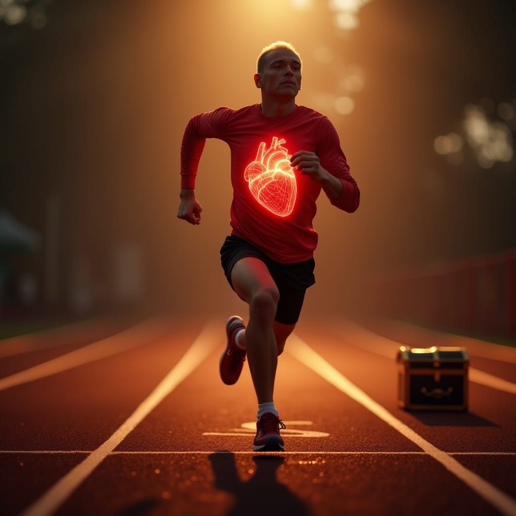 Heart's Power at Finish Line: Hyperrealistic Cinematic Image