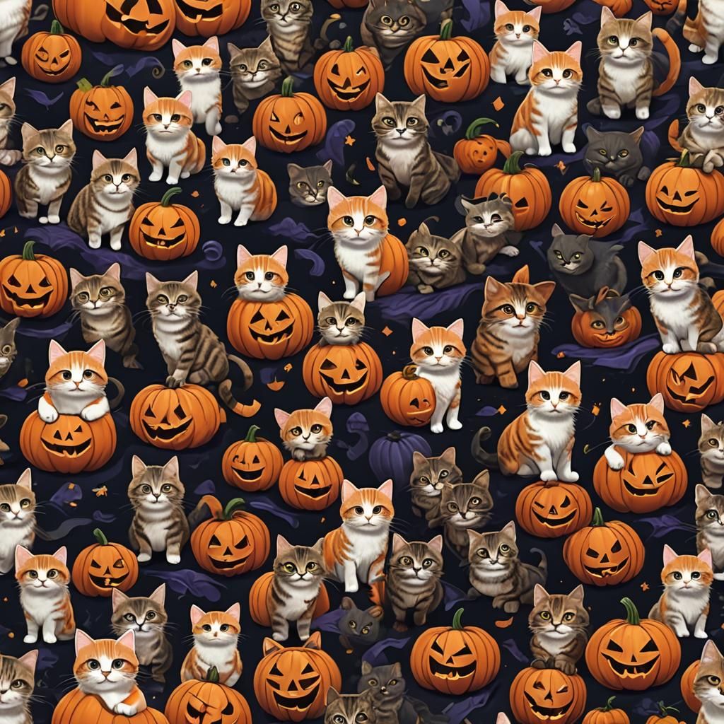 cute cats in a jackolantern