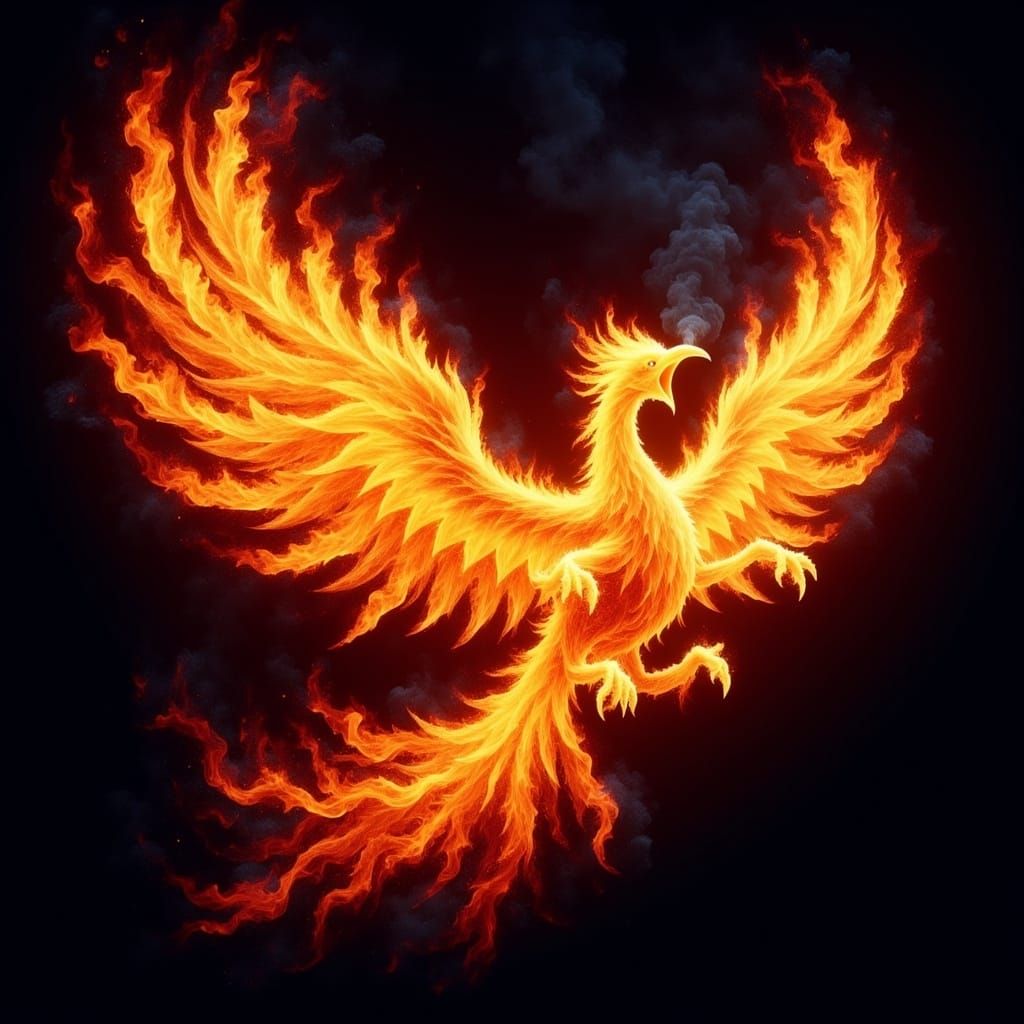 a dynamic picture of a fire spirit in the shape of a Phoenix made entirely of fire, with flickering flames and entrancing sparks <lora:Ignis...
