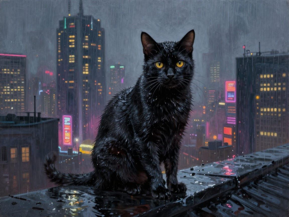 The wet city cat who does not like the rain.  by @Terra