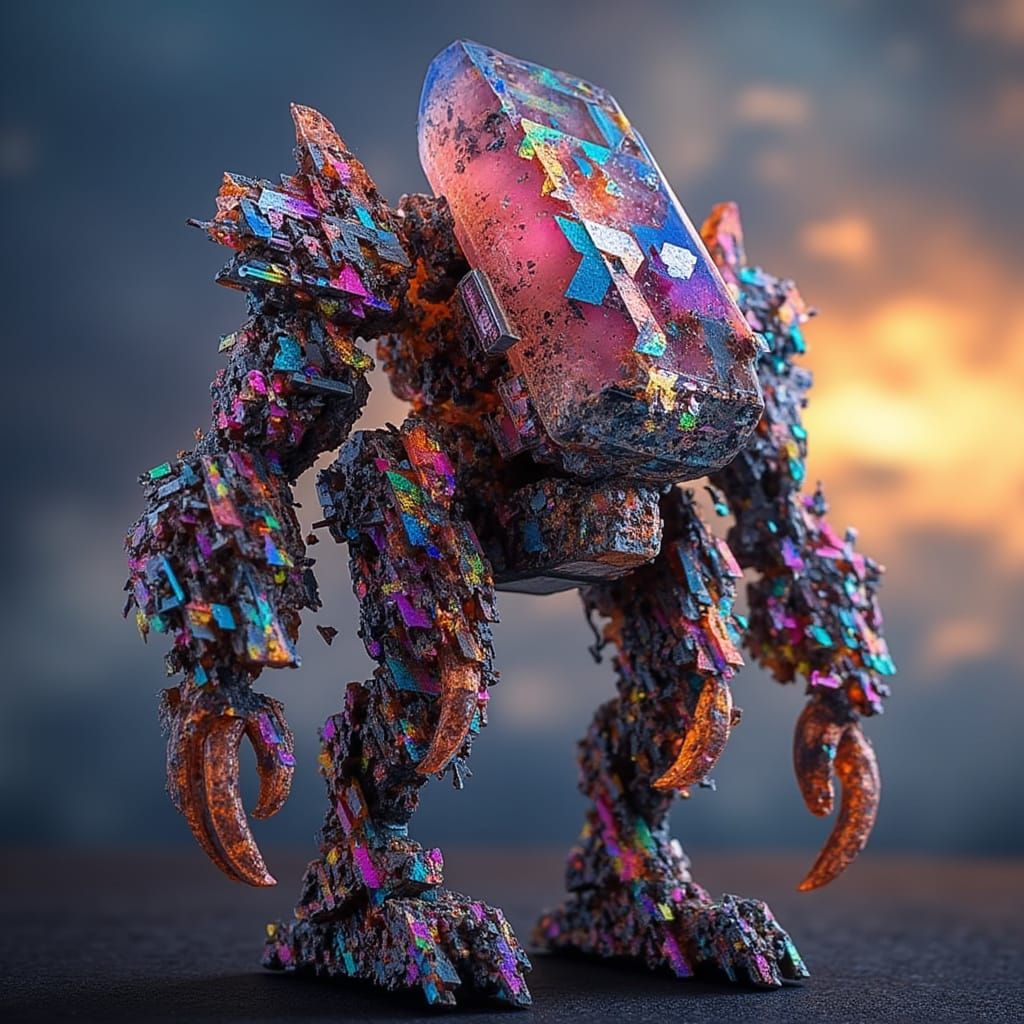 <lora:Sunstone Lattice:1.0> A robot made entirely from rainbow lattice sunstone intricate details, HDR, hyperrealistic, Epic cinematic brill...