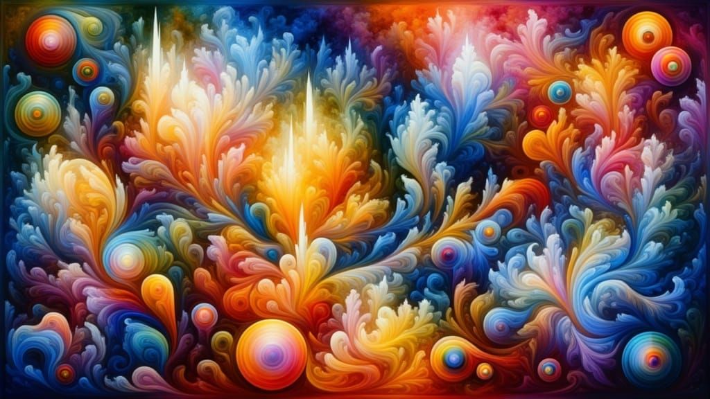 "The Spiritual" as Abstract Art inspired by Hilma af Klint and Georgia O´Keeffe. Very Colorful.<lora:Colorful Abstraction:1.0>