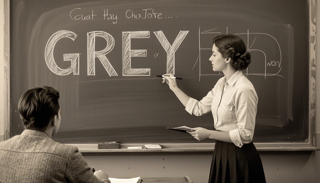 She teaches the class the correct spelling for Grey not Gray - vintage sepia photo