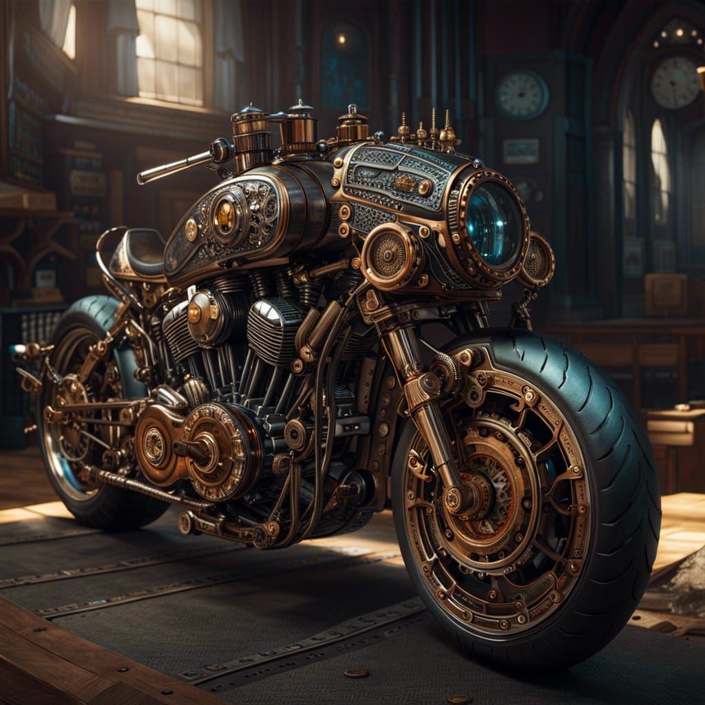 Futuristic Steampunk Motorcycle by Per.  by @Per Nogra