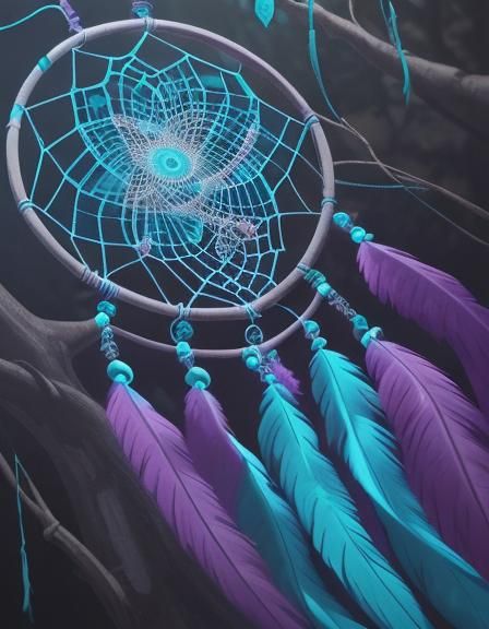 A dream catcher hanging from a tree both made of puzzle piec...