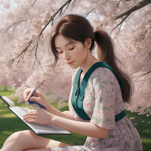 A sketched and colored picture of a teenage girl sketching a...
