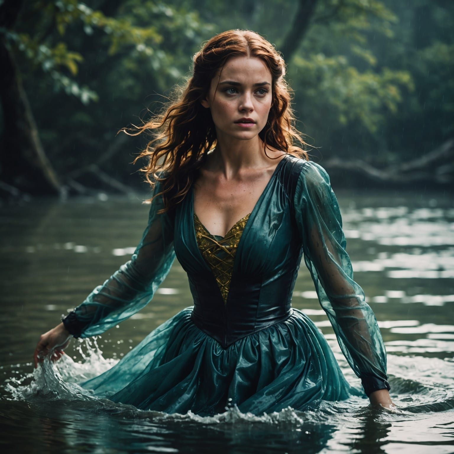 Young Woman in Water Dress: Cinematic Film Still
