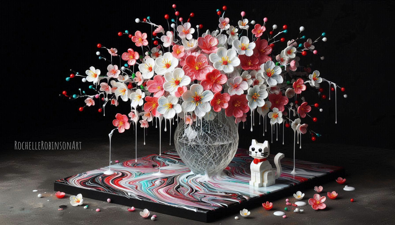 Cat and a Vase of Flowers