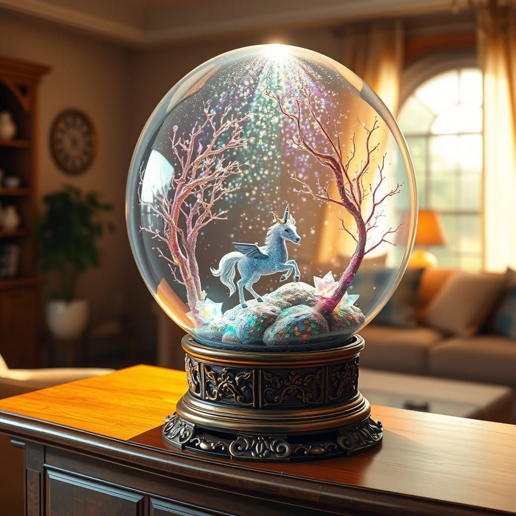 Enchanted Glass Globe in a Whimsical, Dreamlike Scene