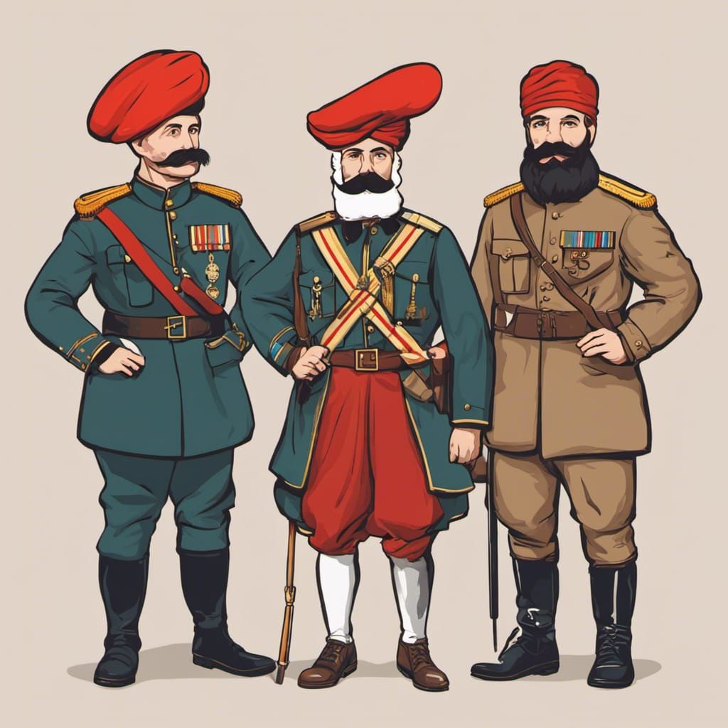 Colorful of 3 historical figures with fashionable and fancy ...
