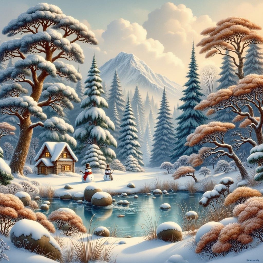 <lora:Winter Forrest:1.0>