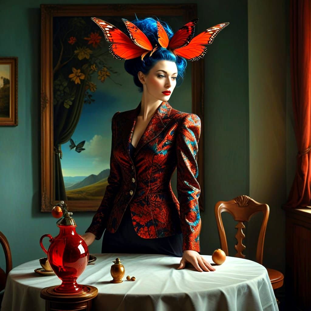 Surreal Lady in Dreamlike Fantasy Landscape