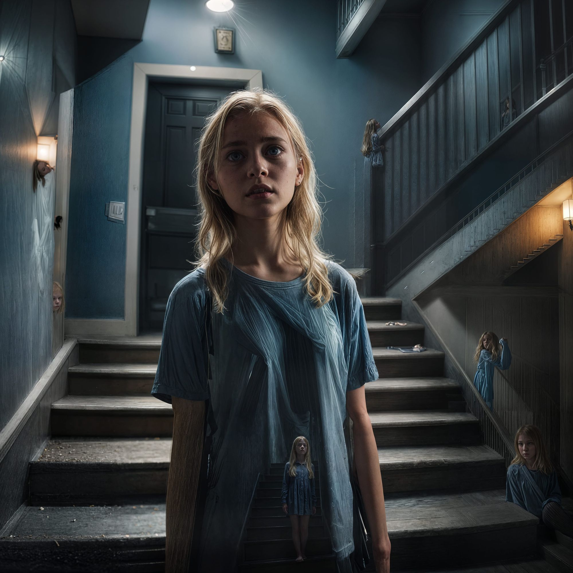 Upstairs lives a poltergeist and it's been tormenting her for a long time. 