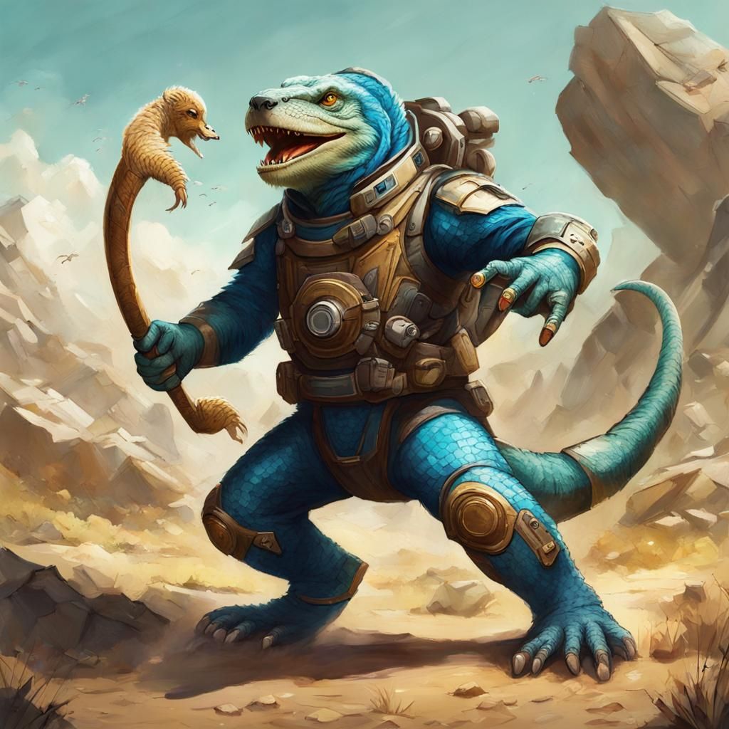 A large  lizard on two legs