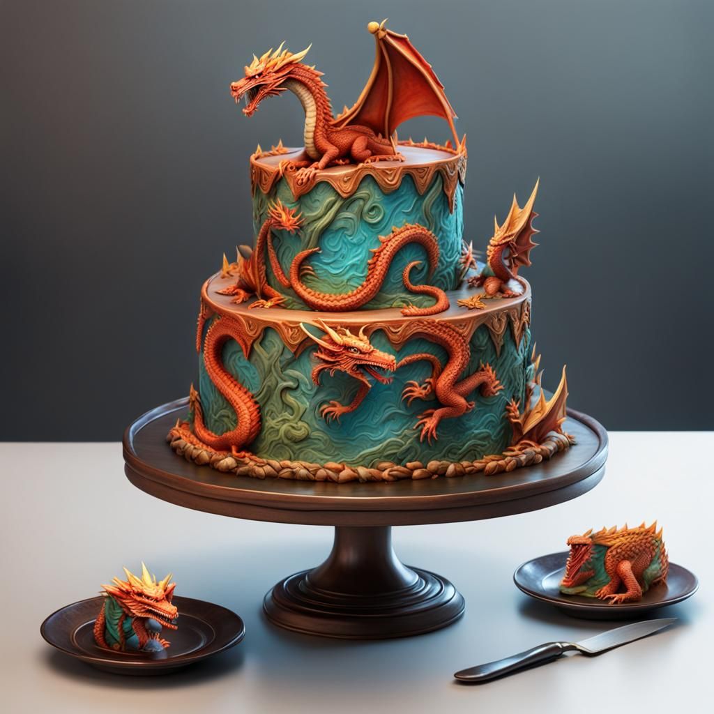 Cake with Donjon and dragons decoration, 3D, colorful, compl...
