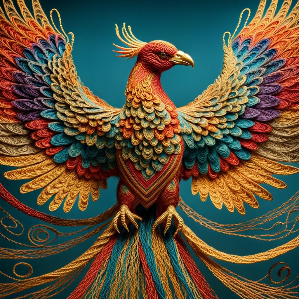 Phoenix made of string   by @Vix