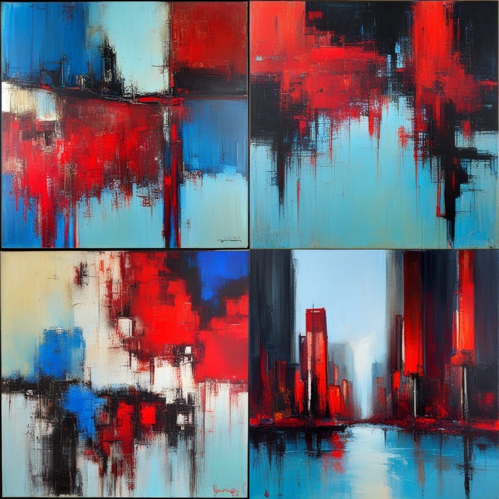 Abstract blue, red and black on canvas AI Generated Artwork