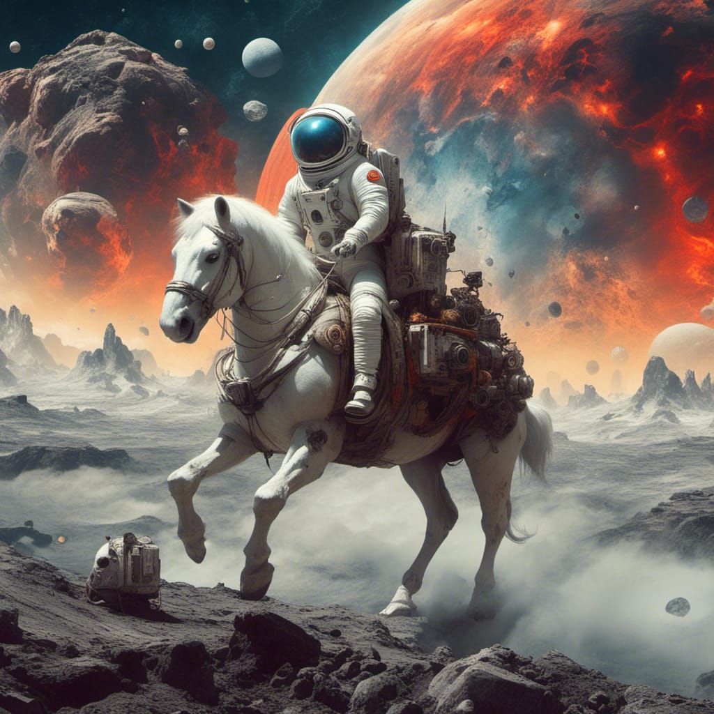 Astronaut Horse Rider in Space Art Style