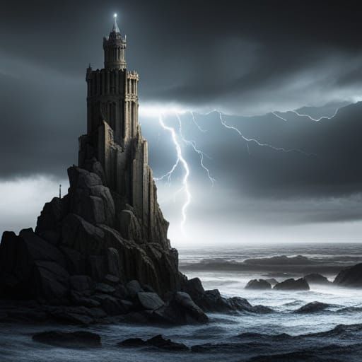 Forgotten castle is standing on a big rock in the middle of the Earth. Lightning strikes in its tallest tower. It is rai...
