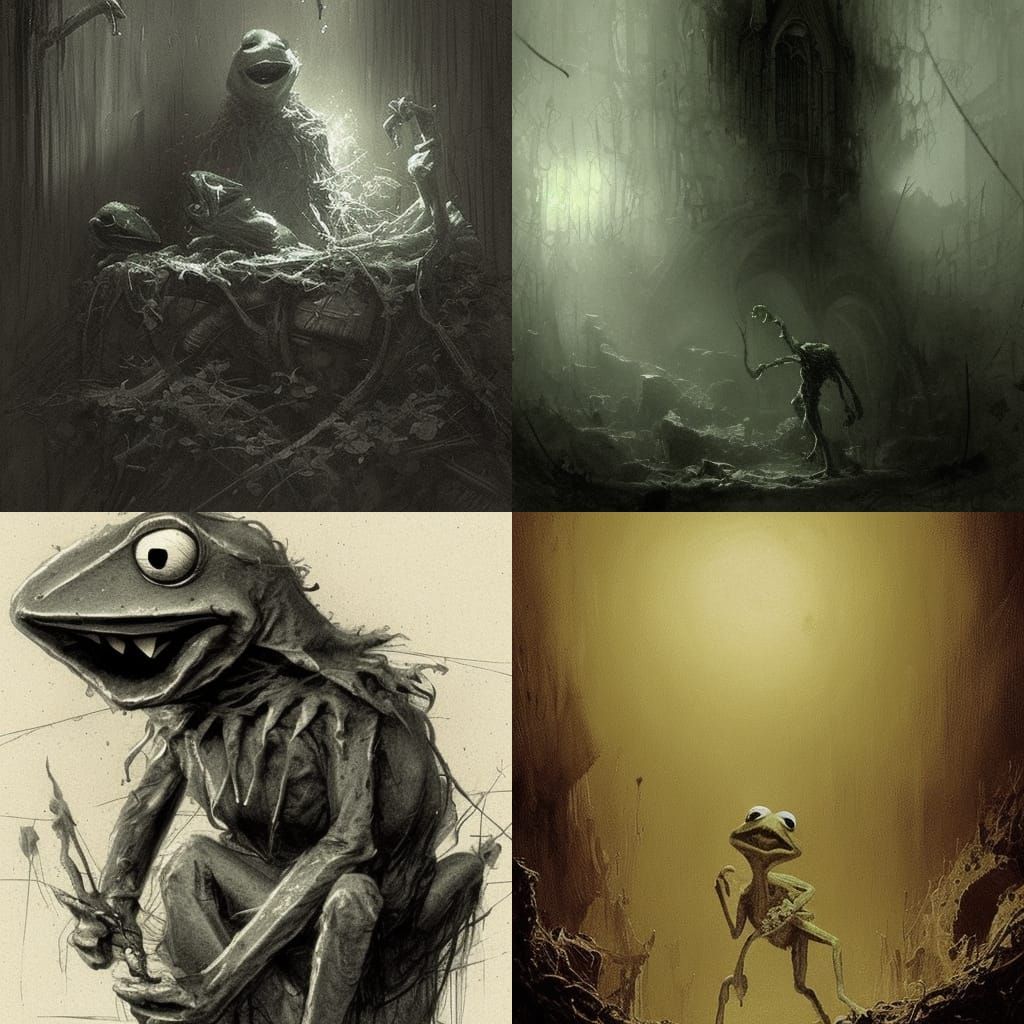 Horror Sketch of Scared Kermit the Frog