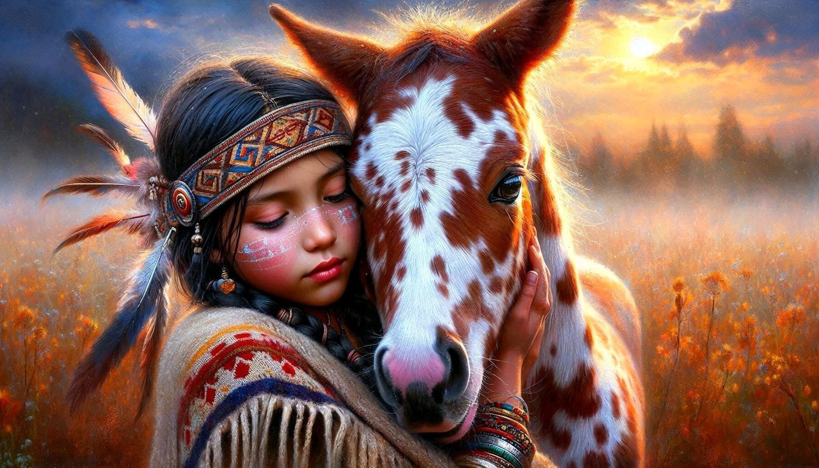 Sioux girl with Appaloosa foal
