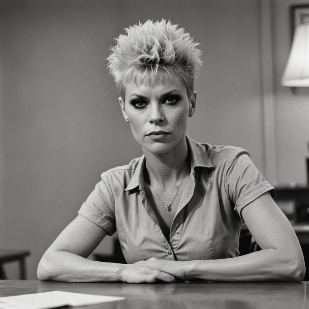 Vintage Black and White Portrait of Young Punk Ico... - AI Art