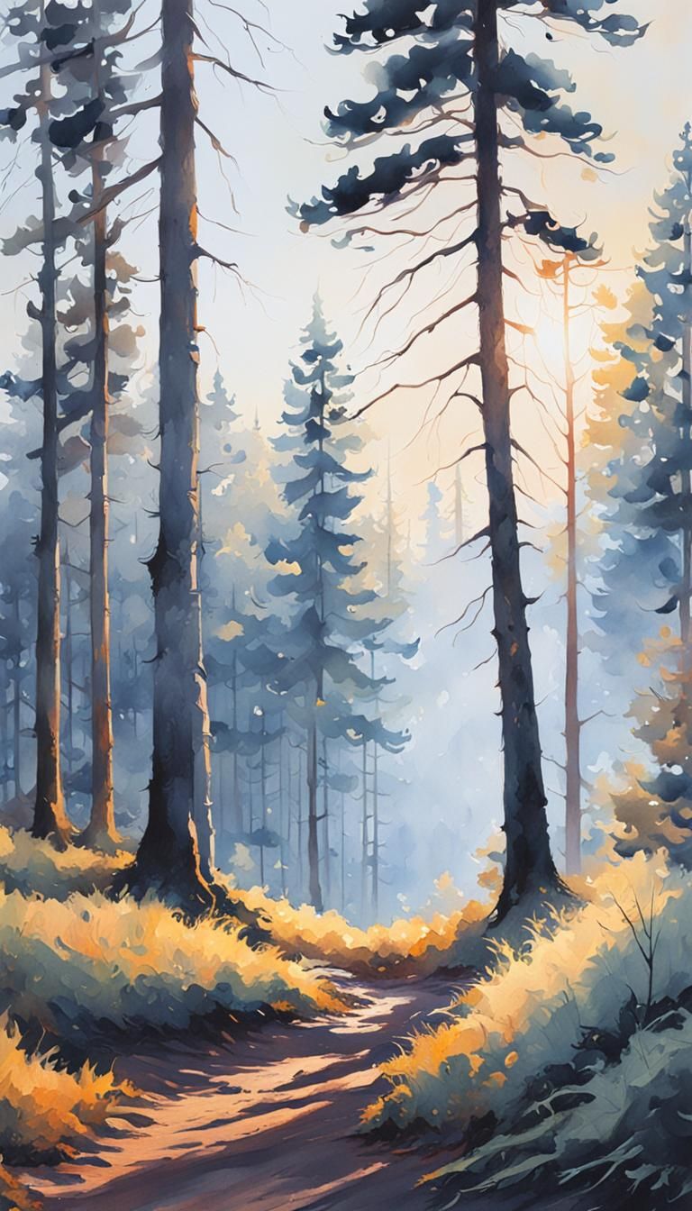 Sunny Morning Watercolor Painting with Deep Color