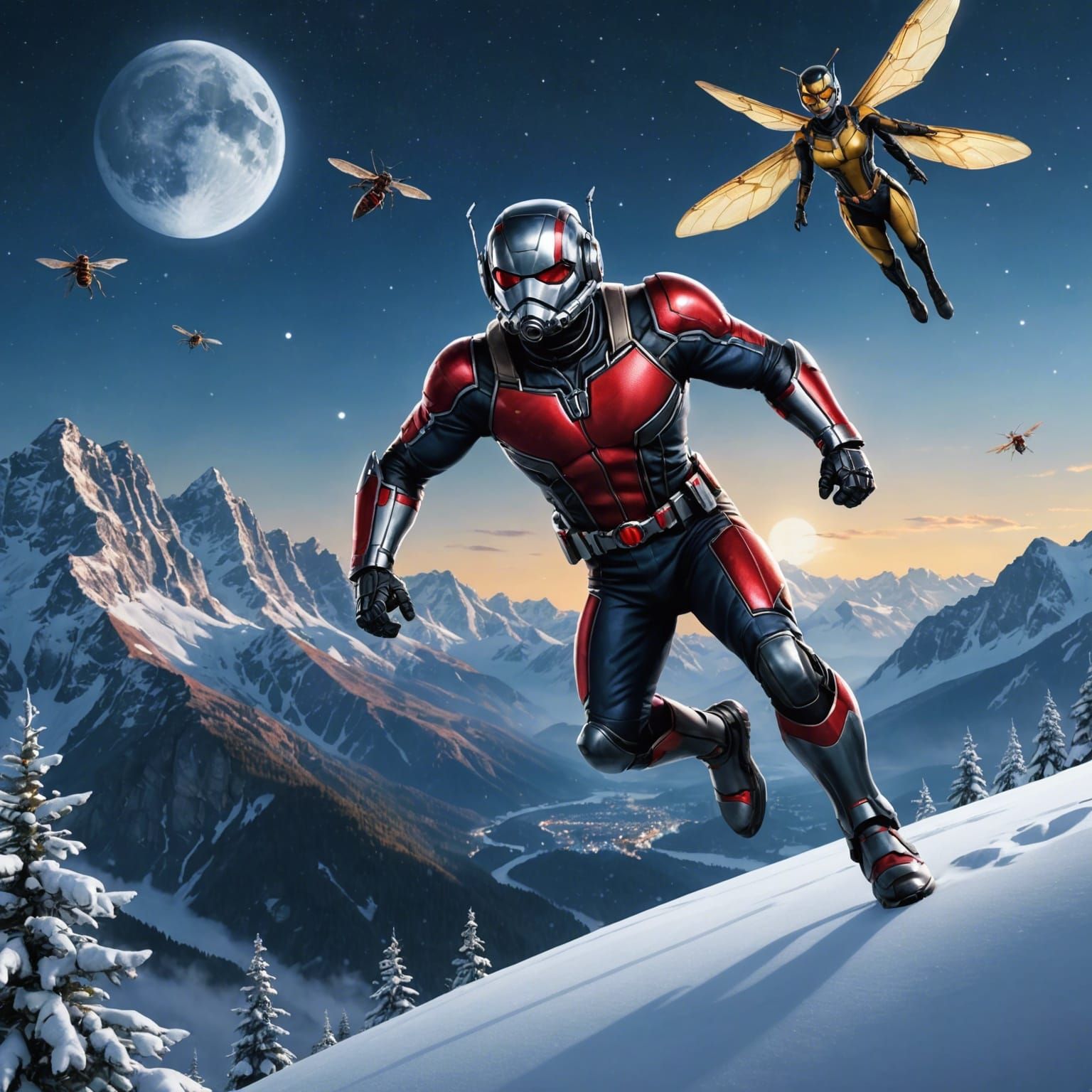"Ant Man & the Wasp  bouncing through the moonlight sky nigh...