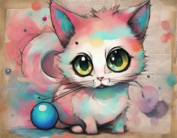  <lora:PR V8 Sketchbook:1.0> super cute kitten playing with a ball of yarn