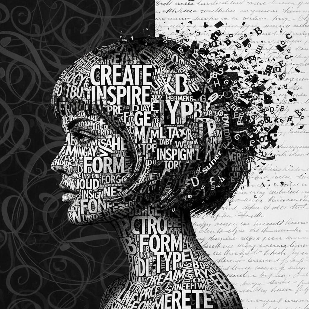 Typographic Art: Woman's Face Formed from Letters