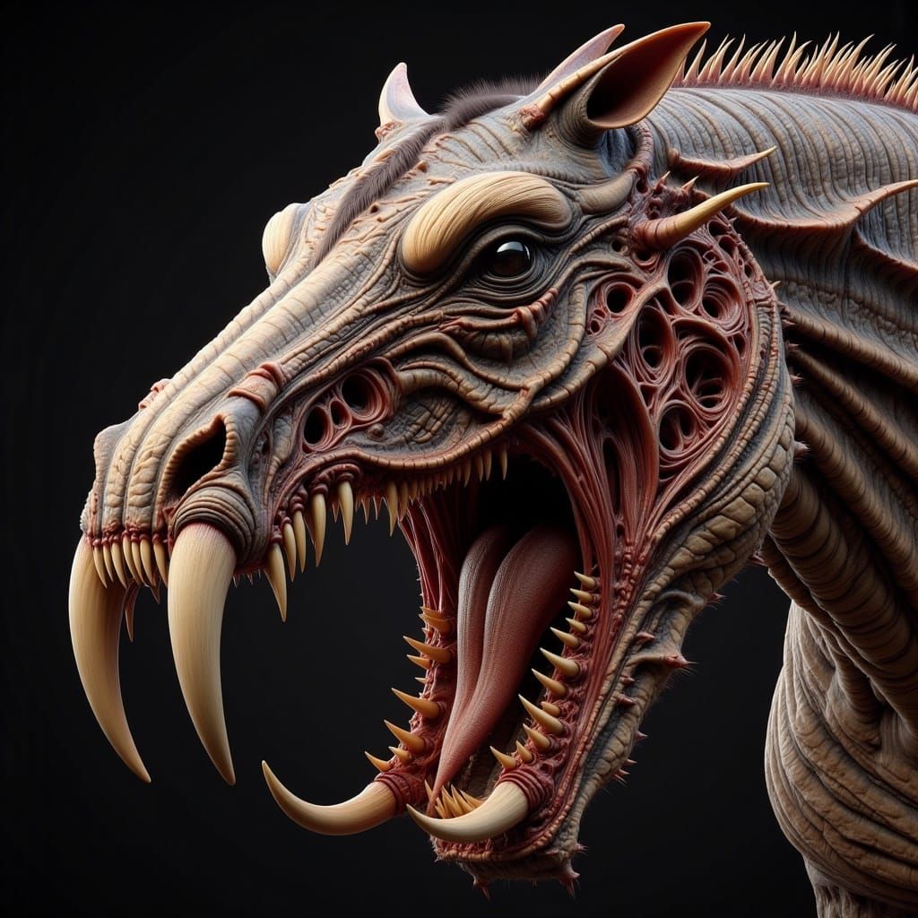<lora:-Atrocity-:1.0> evil horse with huge jaws and massive mandibles 