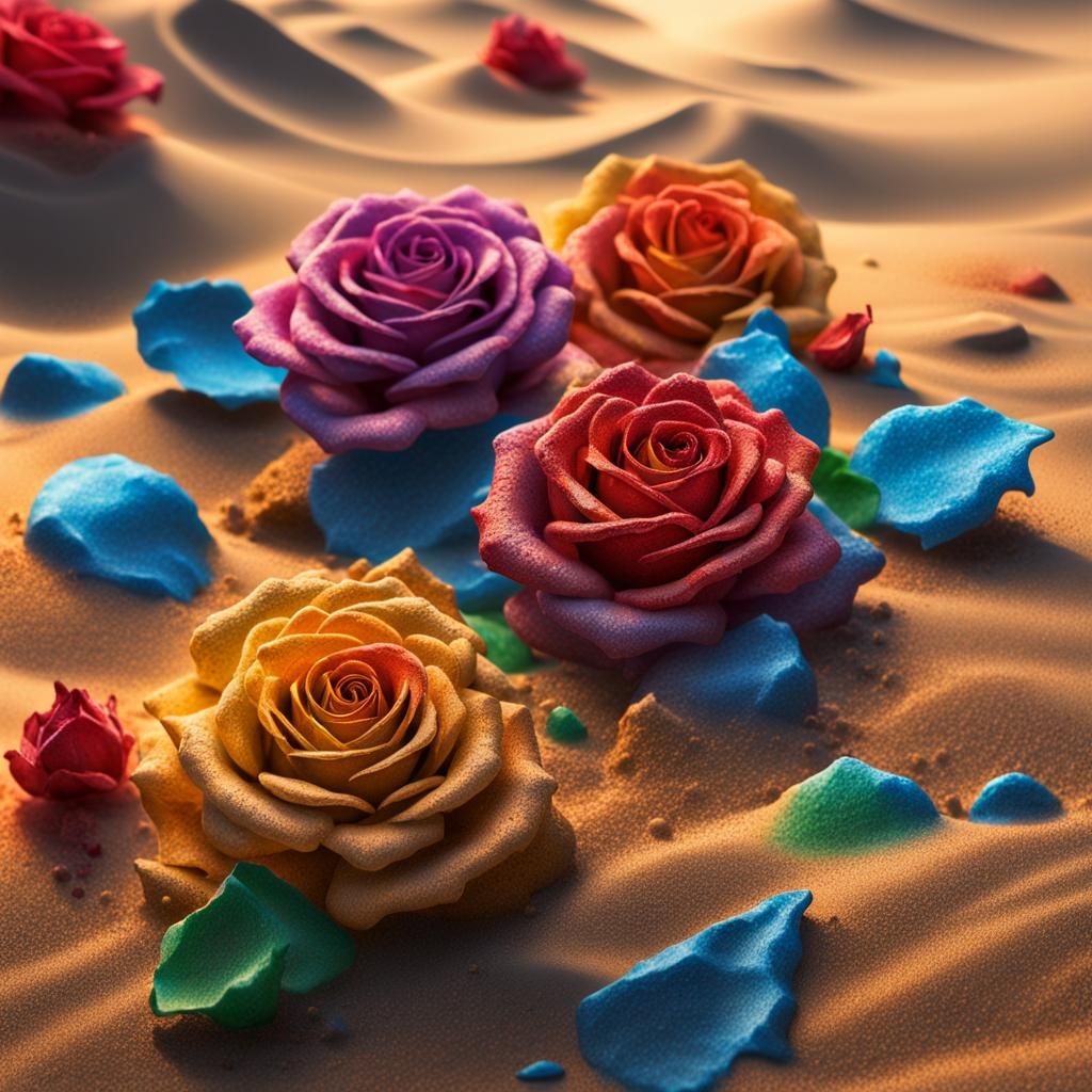 Unrealistic sand roses, light, colorful