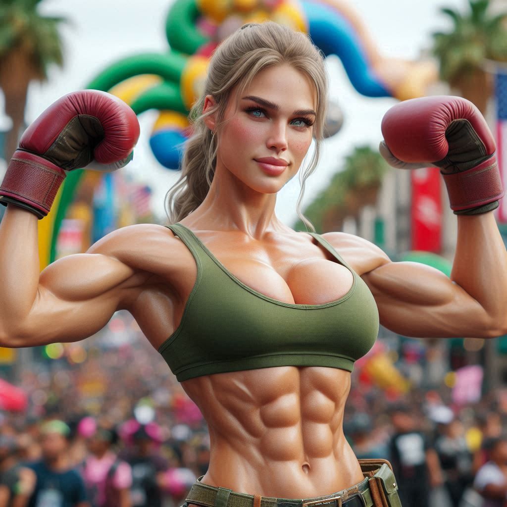 Cassie Cage showing off her muscles and dancing at a carnival parade in Los Angeles