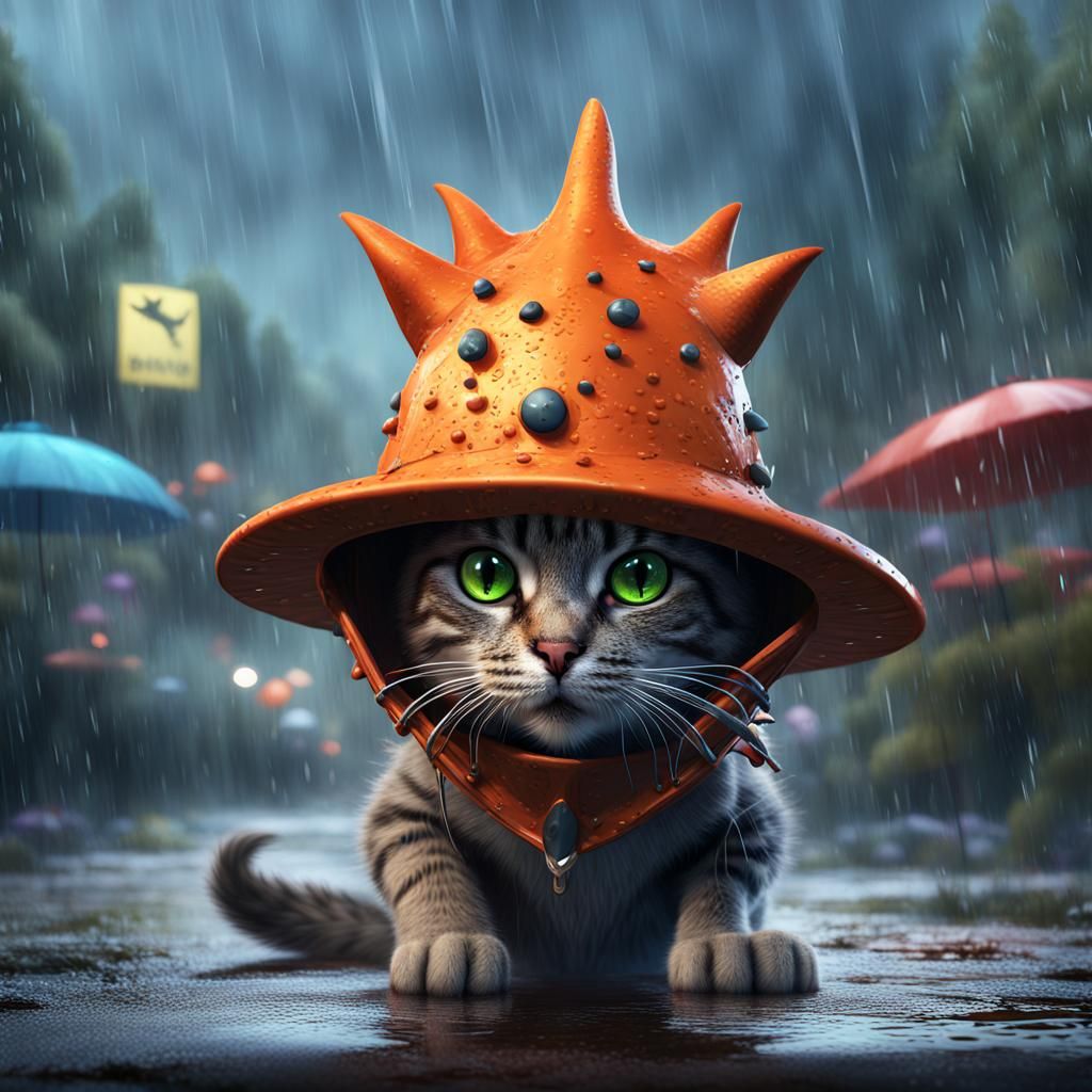 Cat in Dino Hat: Detailed Matte Painting