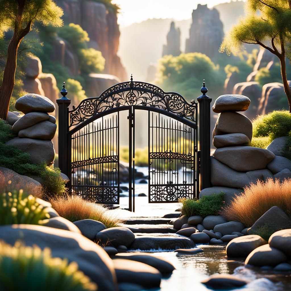 Ornate Gate to Heaven in a Serene Paradise