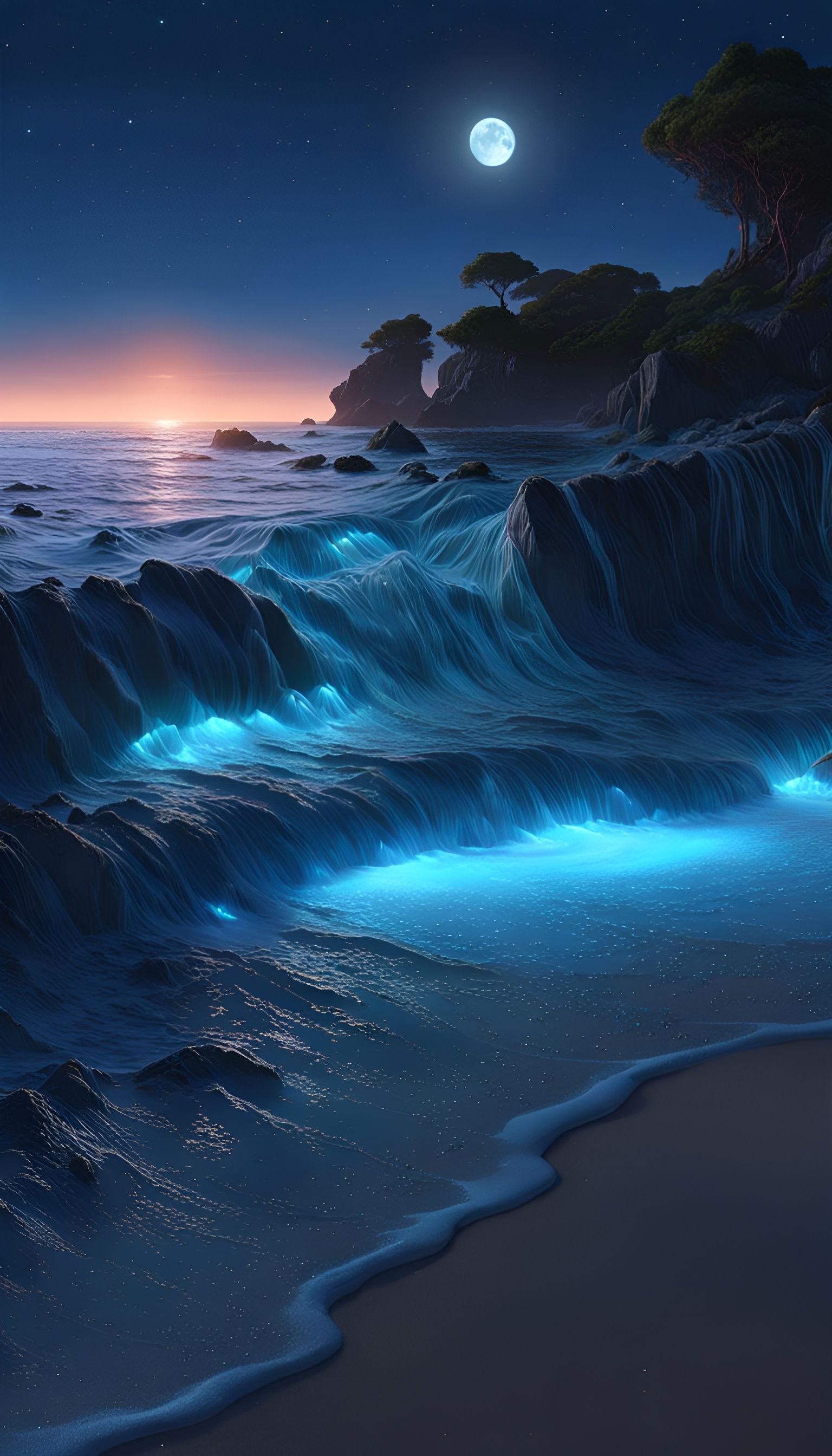 Bioluminescent Algae On The Seashore   by @Melkor