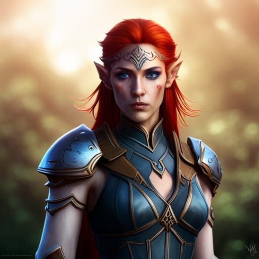 Slinder female High elf rogue with red hair and violet eyes, age 28 ...