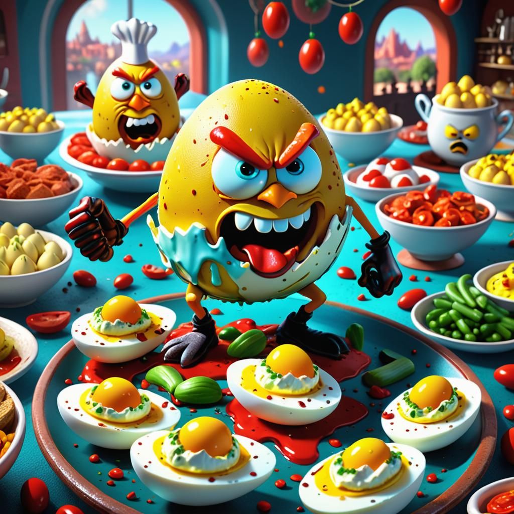 Thanksgiving Dinner Angry Deviled Eggs go crazy and run amok