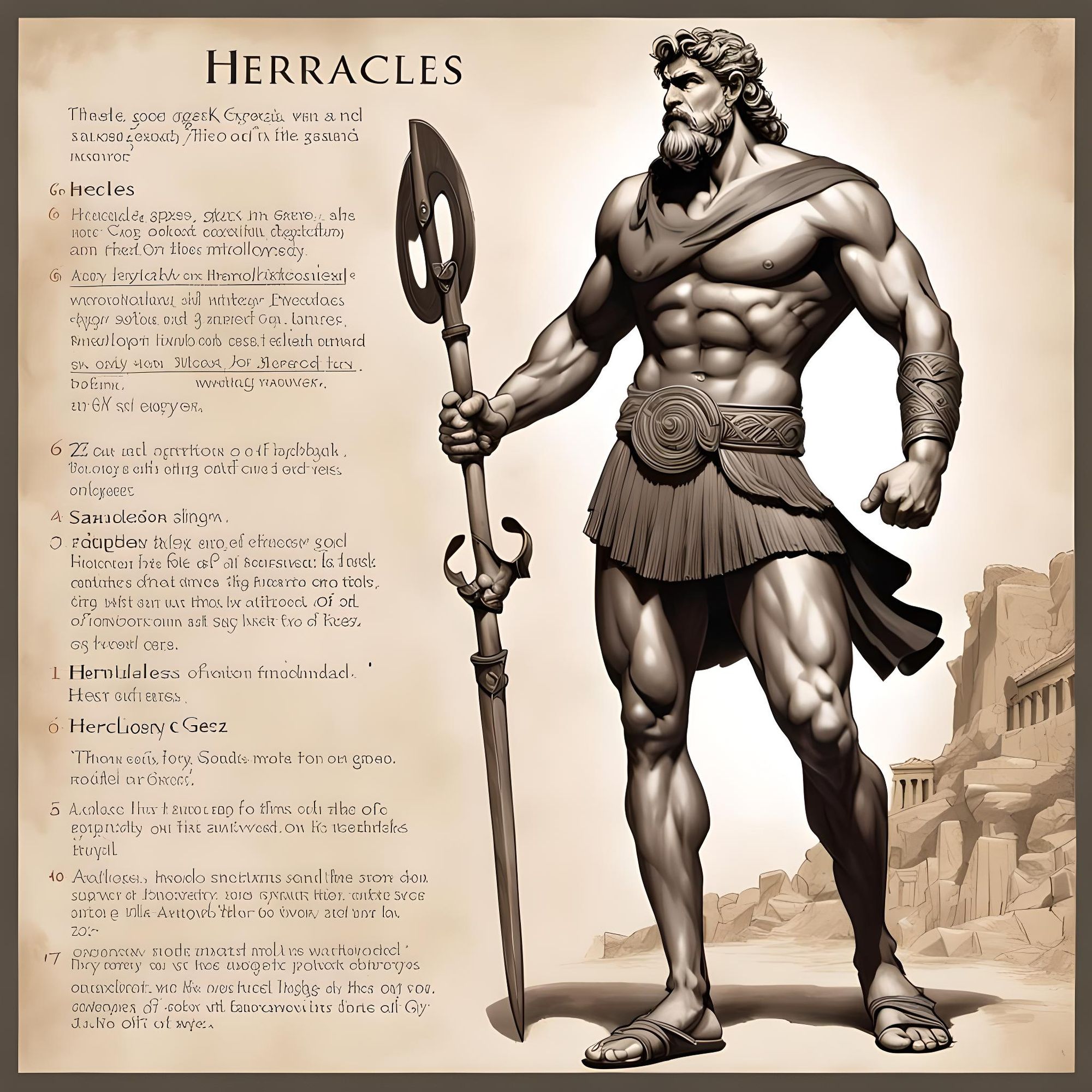 Heracles greek god, mythology, 6'5 foot, in a tunic in ancient greece. in  sandals, Hercules son of zeus. - AI Generated Artwork - NightCafe Creator