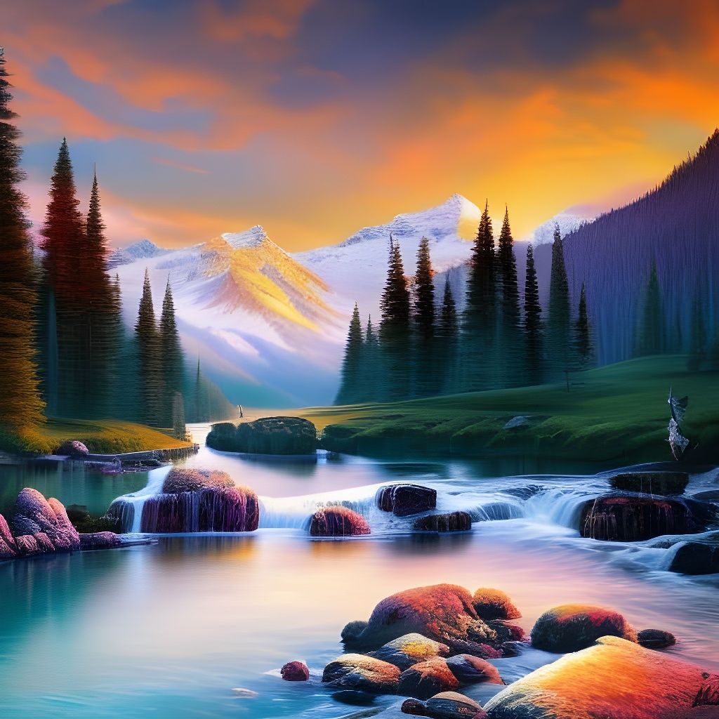 Calm stream flowing through the hills